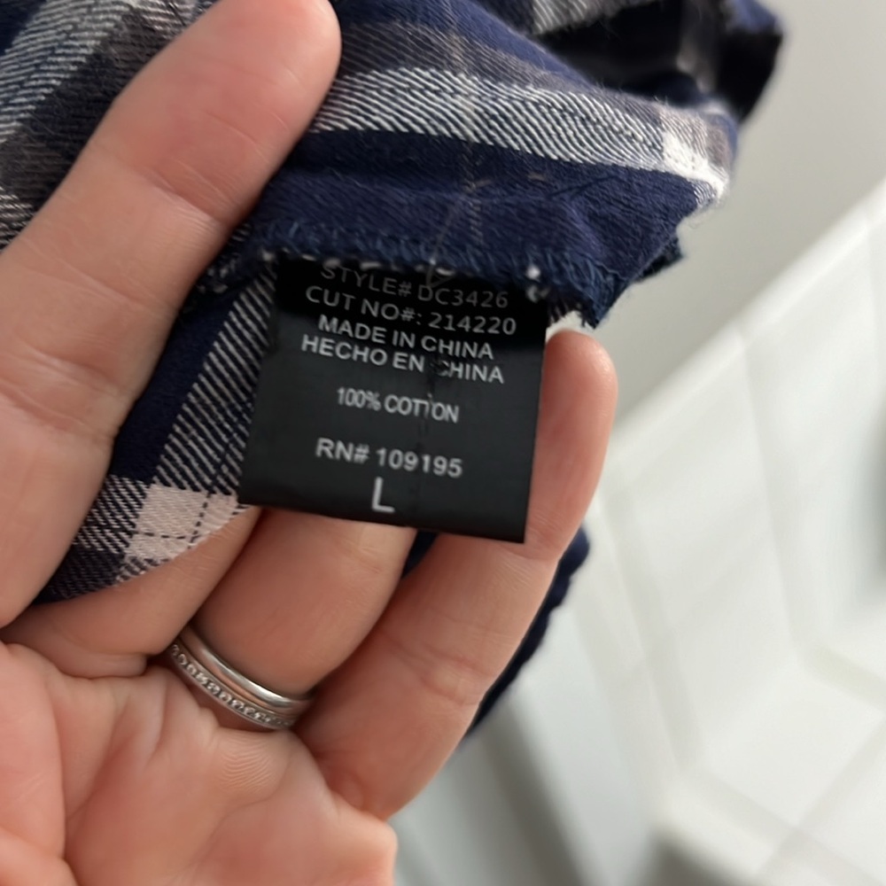 Annabelle navy white gray flannel plaid pocket shirt dress size Large - Picture 4 of 10